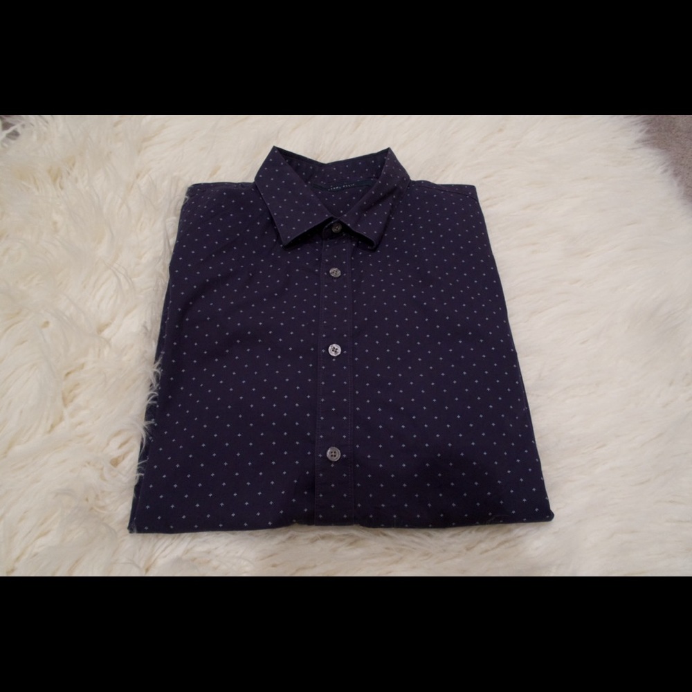Perry Ellis Navy Blue Print Button Up Dress Shirt